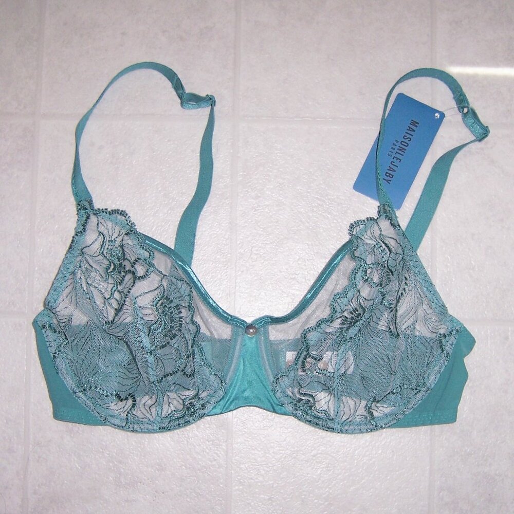 Maison Lejaby Flora Green Full Cup Floral Lace Bra 34D NWT Brand New